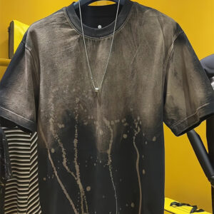 New men's fashion brand design with gradually changing color short sleeved T-shirt, worn and washed American retro top