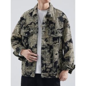2025 Spring Autumn Retro Traditional Chinese Painting Art Jacquard New Casual Jacket Front Expensive Feeling Men's Denim Coat